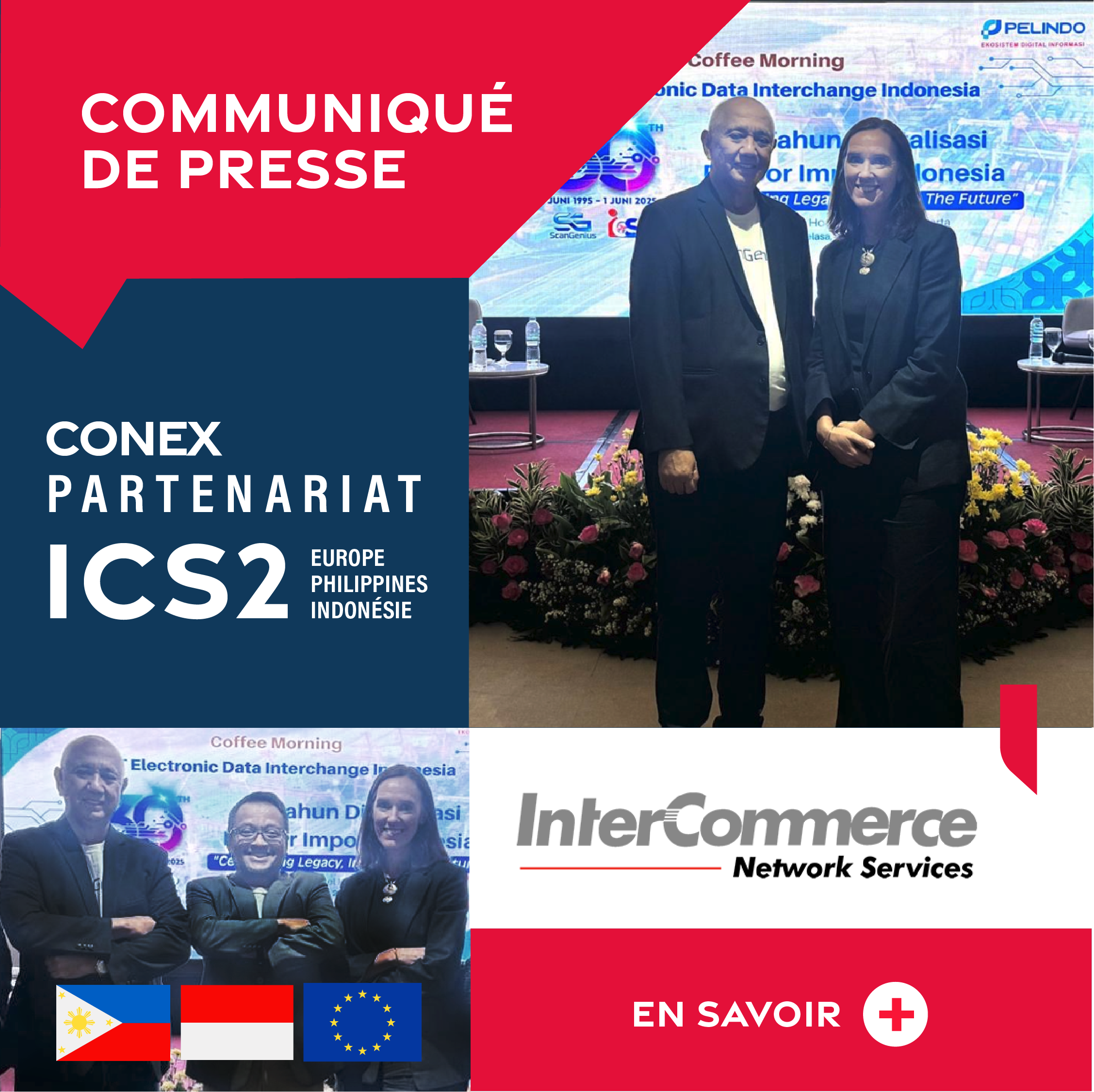CONEX et InterCommerce signent un partenariat pour accompagner la mise en conformité ICS2 des opérateurs logistiques aux Philippines et en Indonésie CONEX, éditeur européen de solutions logicielles pour la gestion des formalités douanières et sécuritaires, annonce la signature d’un partenariat stratégique avec InterCommerce Network Services, premier prestataire philippin de services numériques pour la supply chain.